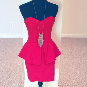 Red strapless dress